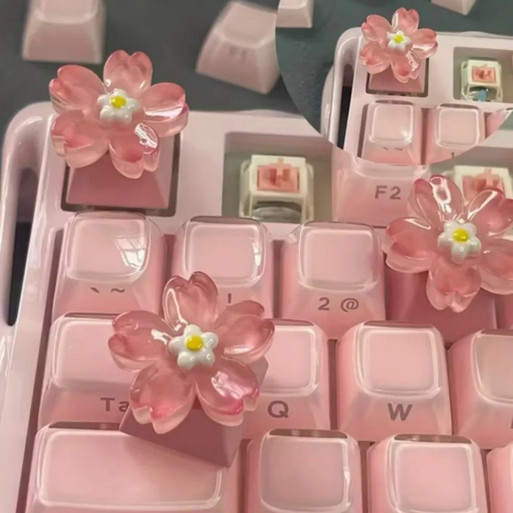 Cute Artisan Pink Flower Sakura Cherry Blossom Keycap - OEM Mechanical Keyboard